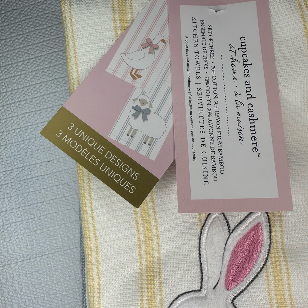 cupcakes & cashmere Pink and Cream Bunny Kitchen Towels - Set of 3